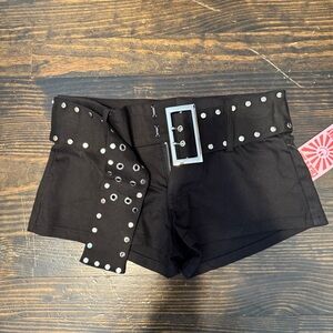 High Waist Black Studded Women's Shorts
